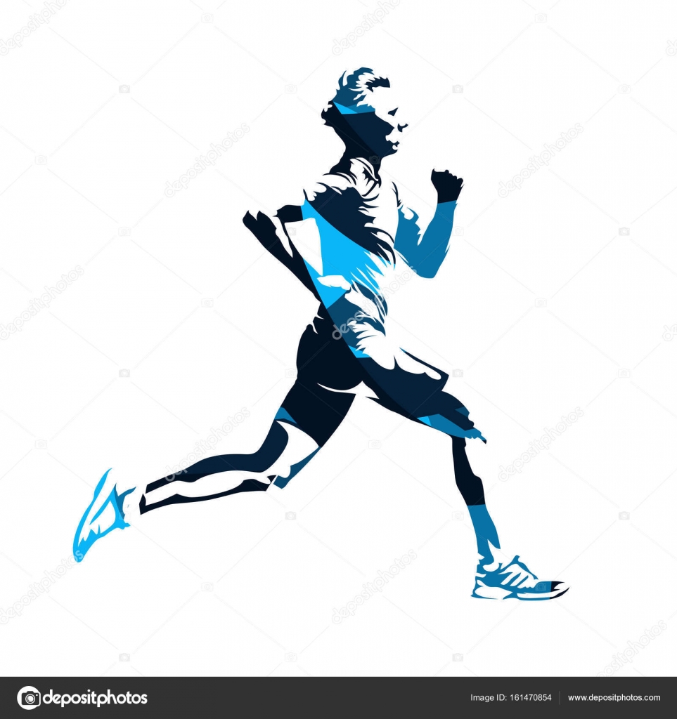  Running man profile blue abstract vector silhouette 