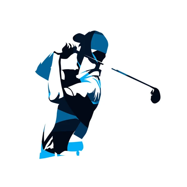 Logo vectoriel joueur de golf, silhouette bleue abstraite — Image vectorielle