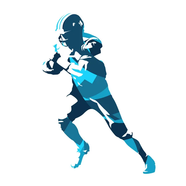 Football player running with ball, abstract blue vector silhouet — Stock Vector