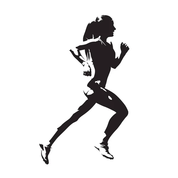 Running woman, abstract vector silhouette, side view — Stock Vector