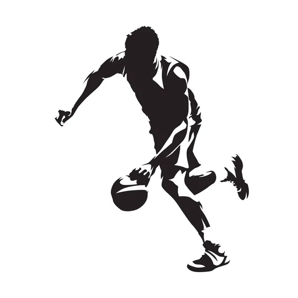 Laufender Basketballspieler mit Ball, abstrakte Vektorsilhouette — Stockvektor