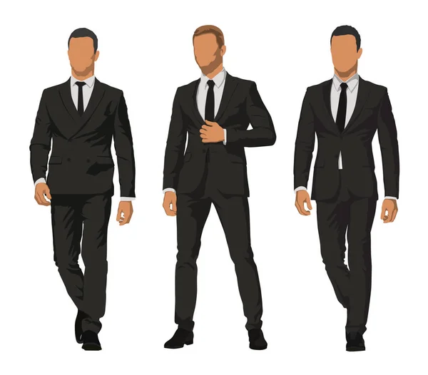 Podnikatelé, sada tří postav v tmavých oblecích. Přední vi Vektorová Grafika