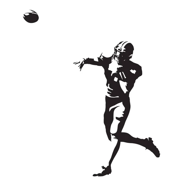 Jugador de fútbol americano lanzando pelota, silueta vector abstracto — Vector de stock