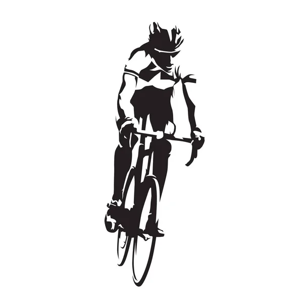 Ciclista de carretera en su bicicleta, silueta vector abstracto, vista frontal — Vector de stock