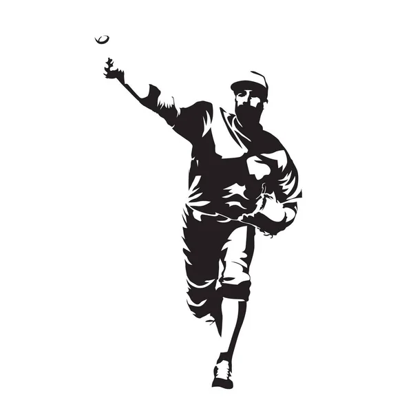 Бросок мяча, бейсболист, абстрактный векторный силуэт — стоковый вектор