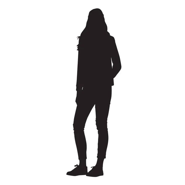 Slim grande femme debout, silhouette vectorielle isolée — Image vectorielle