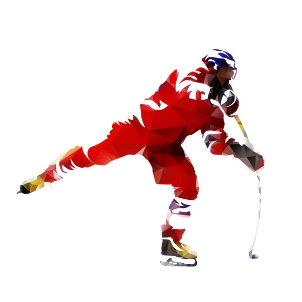 Polygonal ice hockey player, abtract vector silhouette — Stock Vector