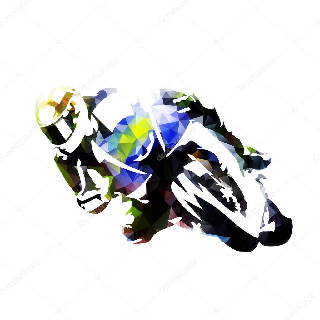 Motorcycle rider, abstract polygonal vector silhouette, front view