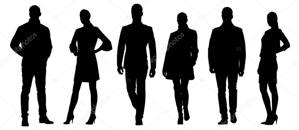 Set of businessmen vector silhouettes, group of men and women in