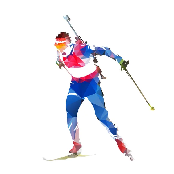 Biathlon racing, abstract geometric skier silhouette — Stock Vector