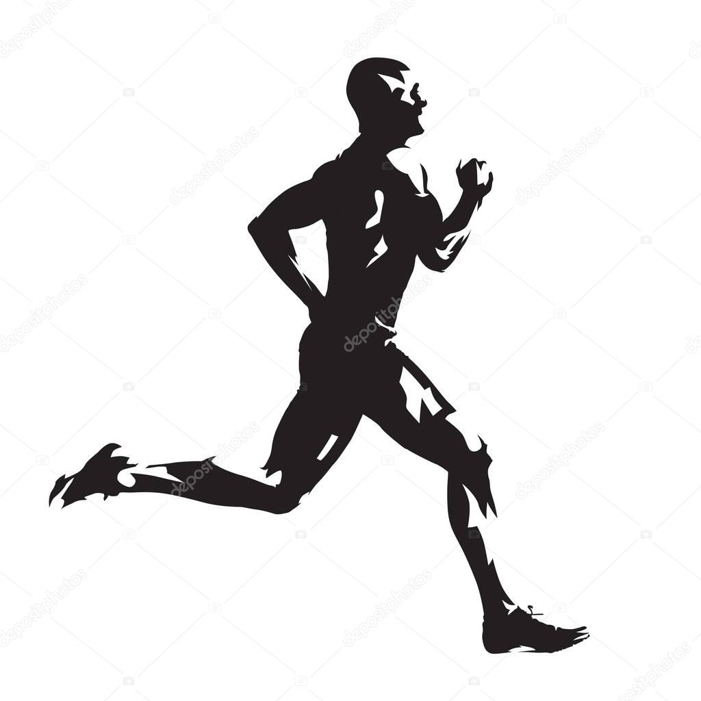 Running man, abstract vector silhouette, side view