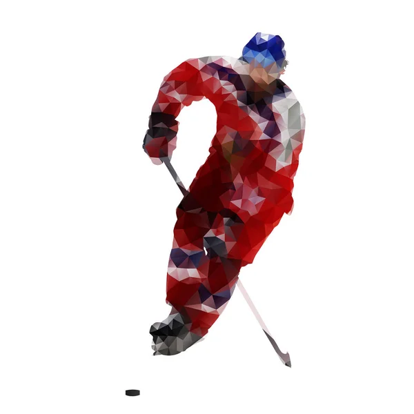 Giocatore di hockey su ghiaccio, illustrazione vettoriale poligonale — Vettoriale Stock