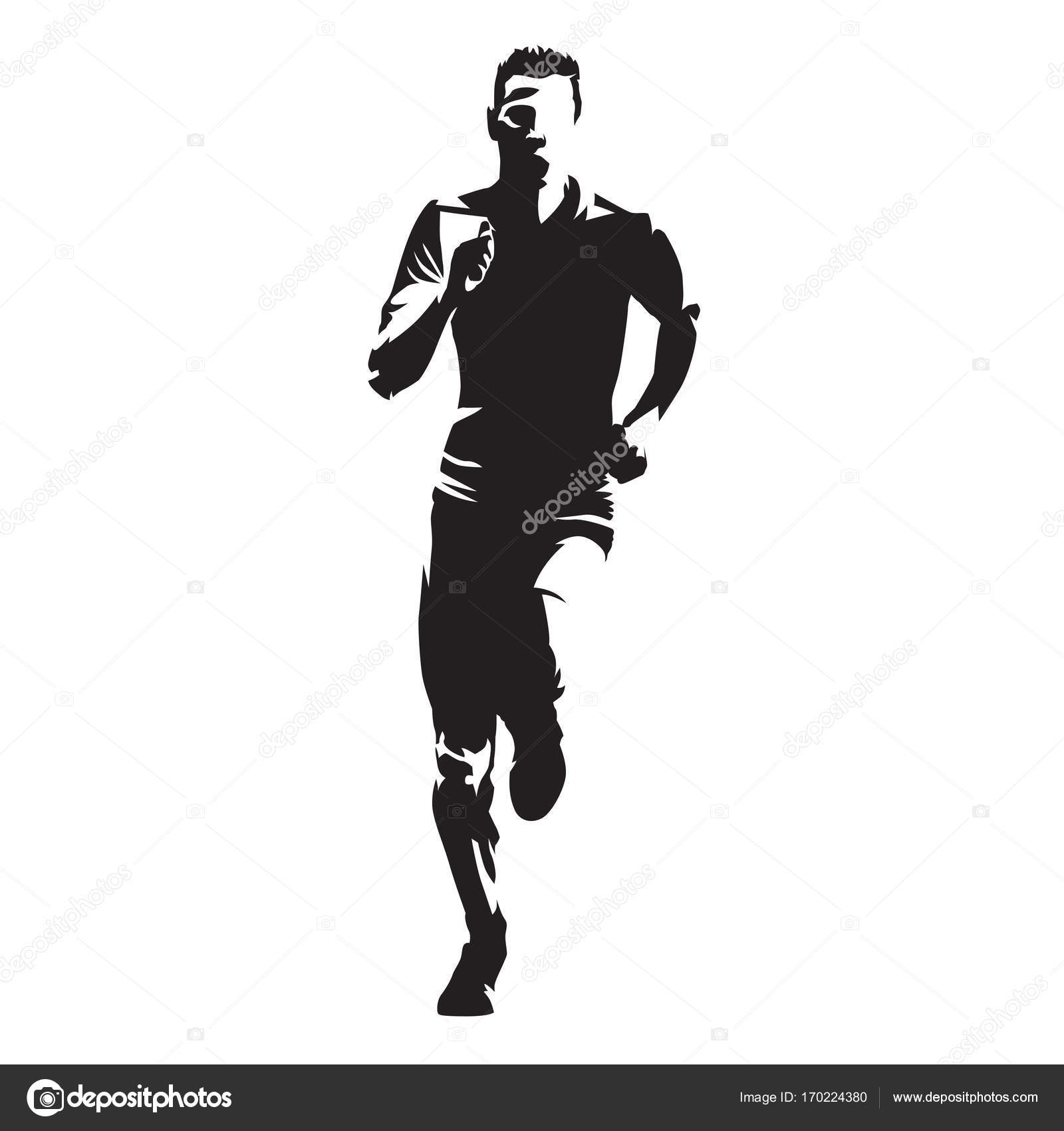 Running man, front view vector silhouette — Stock Vector © msanca