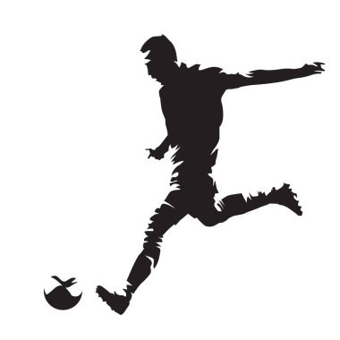 Topu, soyut vektör siluet tekmeleme futbolcu