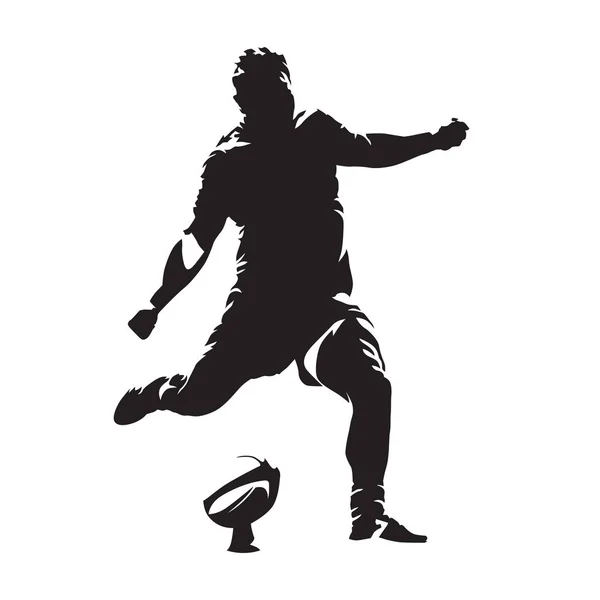 Rugby jogador chutando bola, silhueta vetorial abstrato —  Vetores de Stock