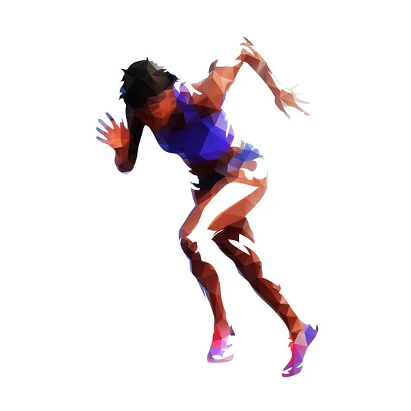 Correr, mulher sprint, ilustração geométrica poligonal — Vetor de Stock