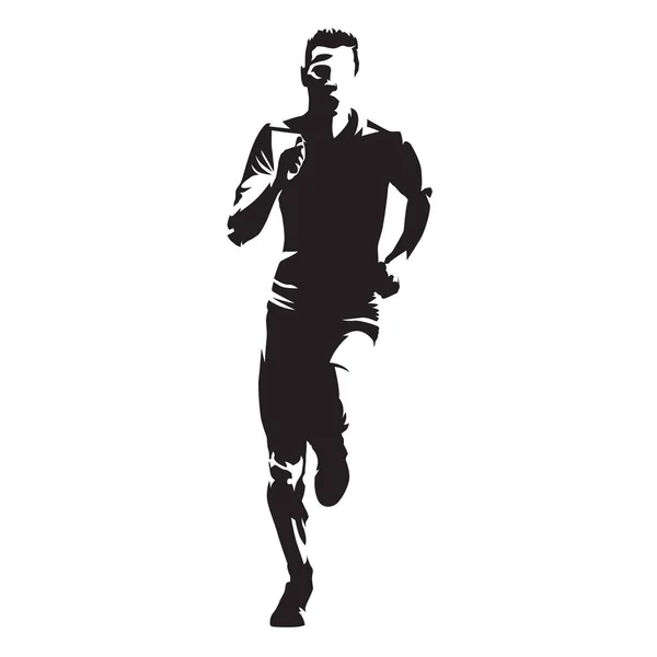 Running man, front view vector silhouette — Stockový vektor