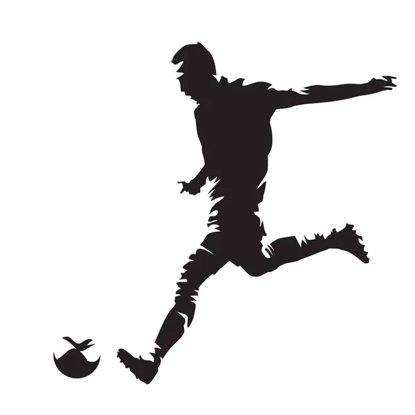 Calcio giocatore calci palla, silhouette astratta vettore — Vettoriale Stock