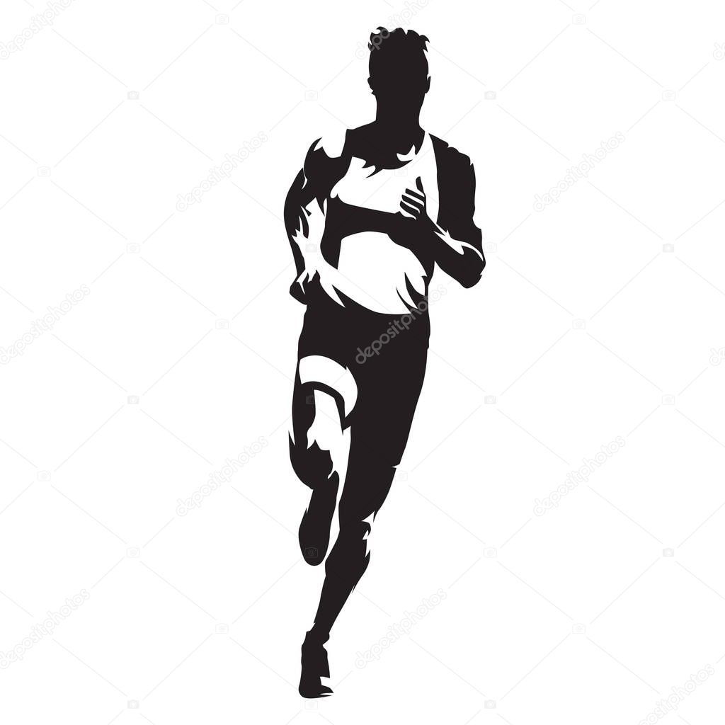 Running man, front view vector silhouette