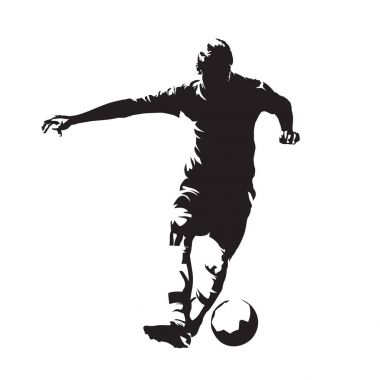 Topla, soyut vektör siluet çalıştıran futbolcu