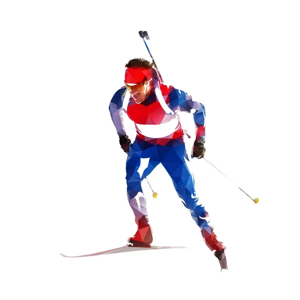 Gara di biathlon, sciatore in jersey blu e rosso, astratto geometrico — Vettoriale Stock