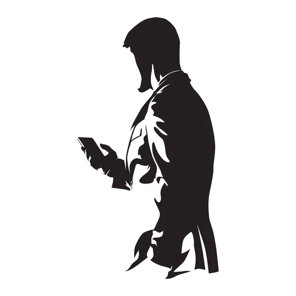 Homme d'affaires avec téléphone, homme en costume tenant mobile, abstrait vec — Image vectorielle