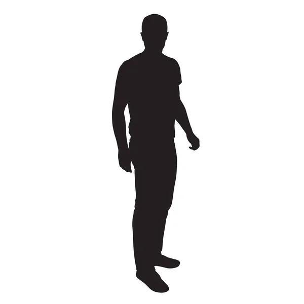 T-shirt, ayakta adam izole vektör siluet — Stok Vektör