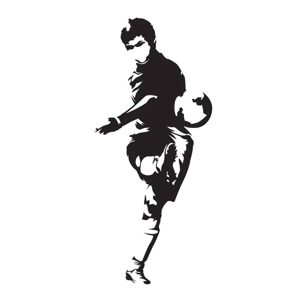 Calcio giocatore calci palla, silhouette astratta vettore — Vettoriale Stock