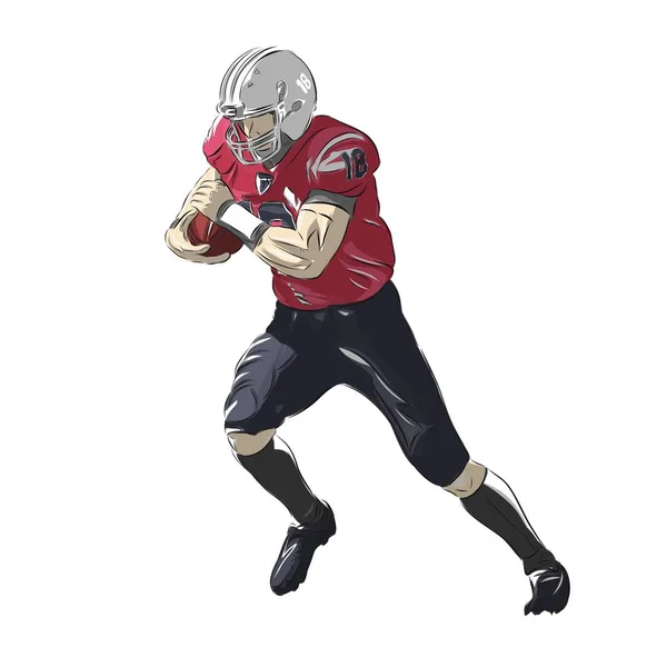 Zawodnik futbolu amerykańskiego z piłką, ilustracja na białym tle wektor — Wektor stockowy