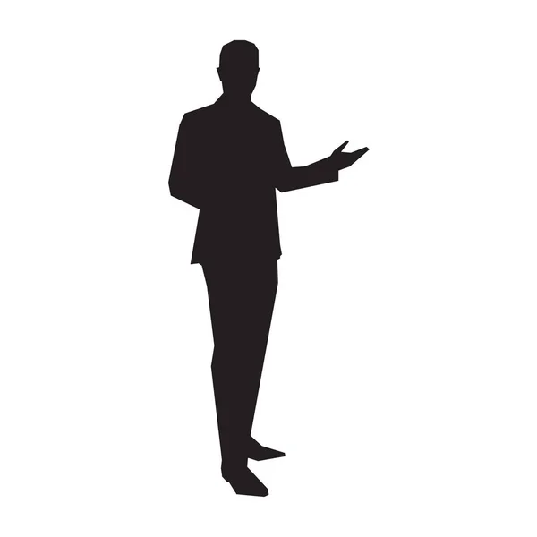 Présentateur d'affaires en costume, silhouette vectorielle — Image vectorielle