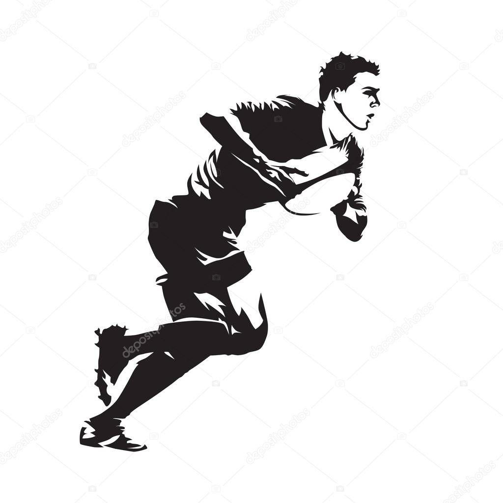 Download Rugby player running with ball, abstract vector silhouette ...