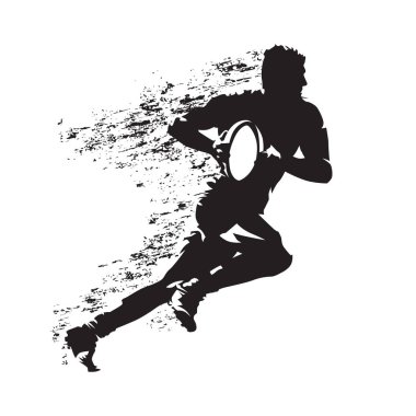 Topla, soyut grungy vektör silhouett çalışan Rugby oyuncusu