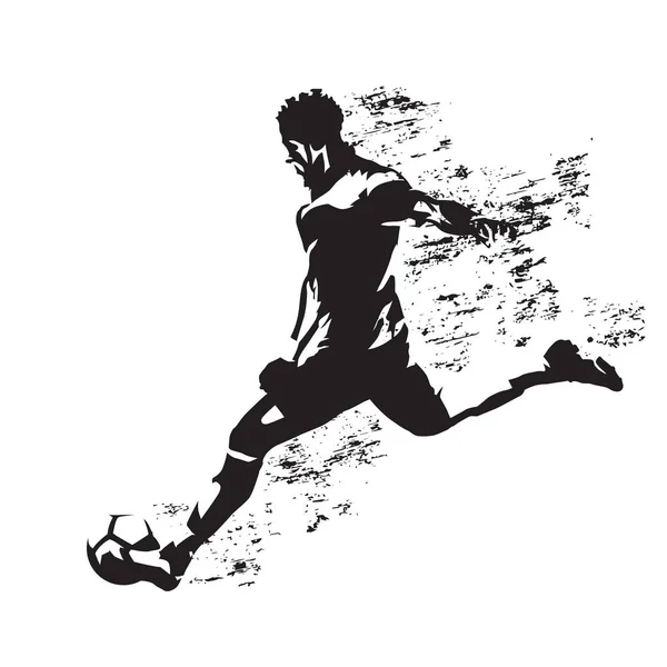 Soccer player kicking ball, abstract grungy vector silhouette — Stock Vector