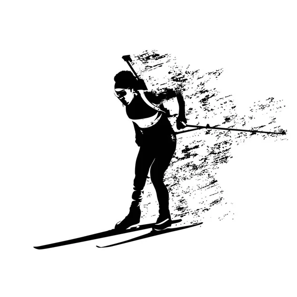 バイアスロン競技レース、抽象的な汚れたスキーヤー ベクター シルエット — ストックベクタ