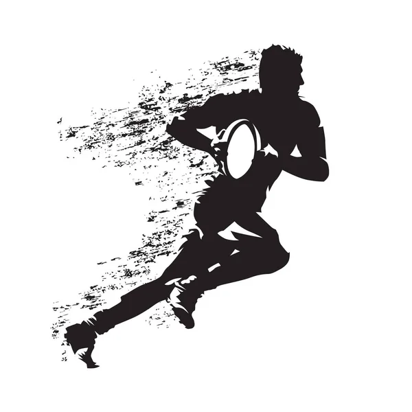 Jugador de rugby corriendo con pelota, abstracto grungy vector silhouett — Archivo Imágenes Vectoriales