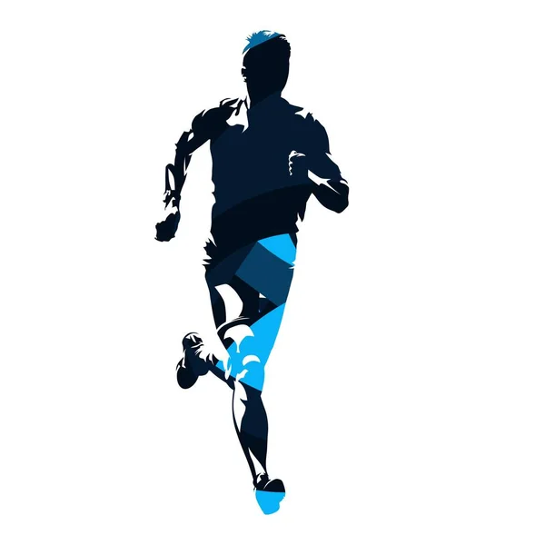 Uomo in corsa, silhouette vettoriale astratta blu, vista frontale — Vettoriale Stock