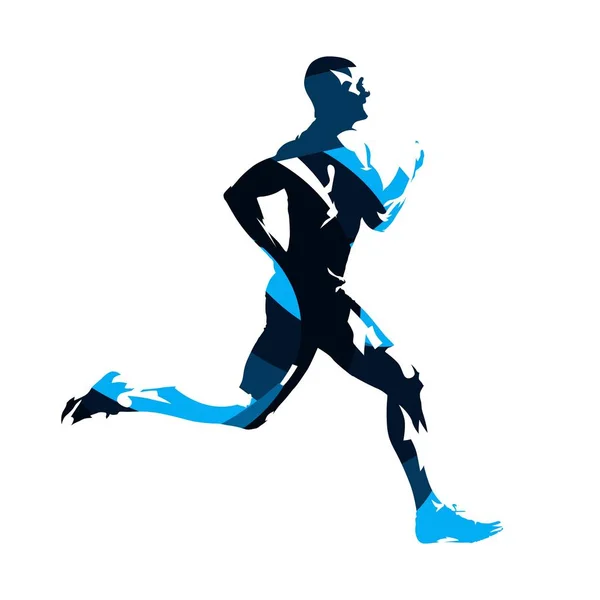 Hombre corriendo, silueta de vector azul abstracto. Correr, vista lateral — Vector de stock