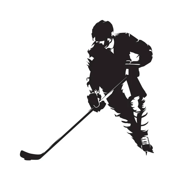 Giocatore di hockey su ghiaccio, silhouette vettoriale astratta, vista frontale — Vettoriale Stock