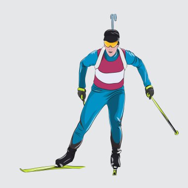 Biatlon yarış, Kayak atlet. İzole vektör çizim, w