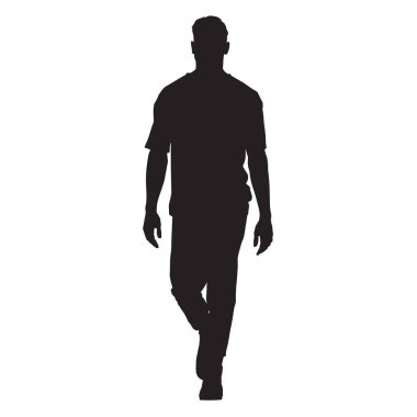 İleri, yürüyüş t-shirt yakışıklı adam izole vektör silhoue