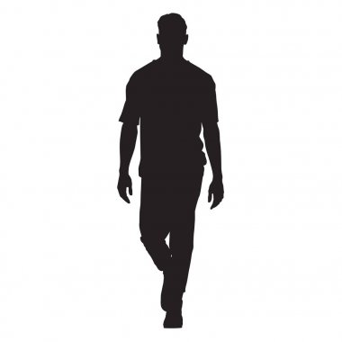 İleri, yürüyüş t-shirt yakışıklı adam izole vektör silhoue