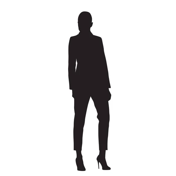 Femme d'affaires debout en robe formelle, vue de face. Isolé ve — Image vectorielle