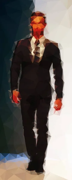 Uomo d'affari in giacca e cravatta, vista frontale. Vettore poligonale illus — Vettoriale Stock