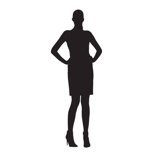 Alta mulher de pé com a mão em seus quadris em curto verão clothe — Vetor de Stock