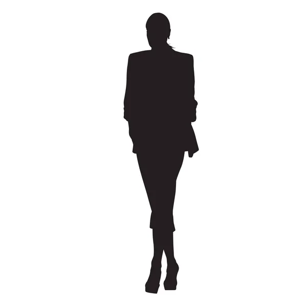 Mujer de negocios caminando en vestido formal, vista frontal. VEC aislada — Vector de stock