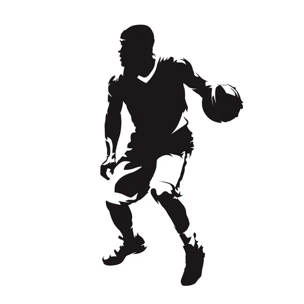 Joueur de basket avec balle, silhouette vectorielle isolée — Image vectorielle