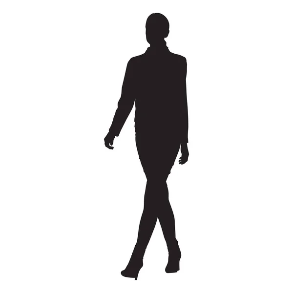 Geschäftsfrau zu Fuß, isolierte Vektorsilhouette — Stockvektor
