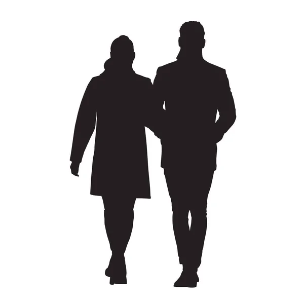 Couple walking together. Man and woman vector silhouette — Stock Vector