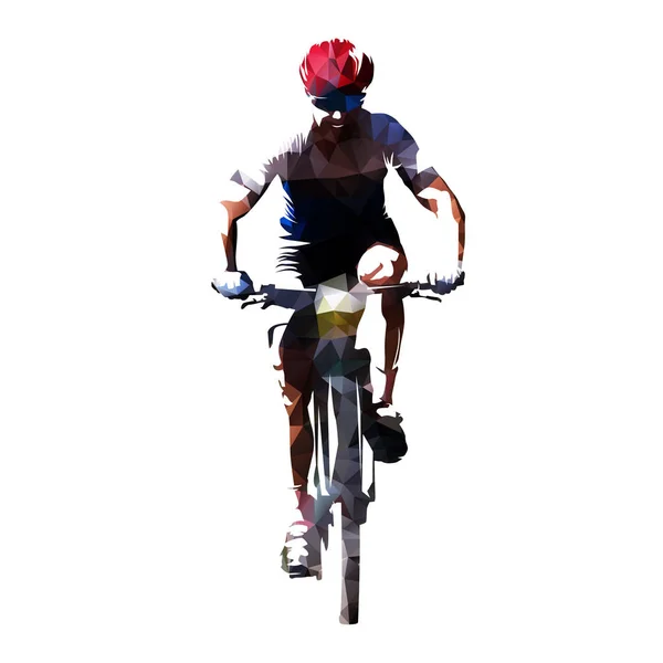 Radfahren, polygonaler Vektor Mountainbiker Radfahrer auf seinem Fahrrad, fr — Stockvektor