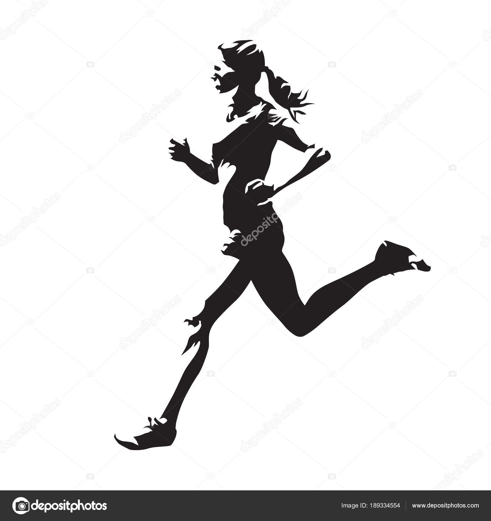 Download Running woman, abstract vector silhouette, side view ...